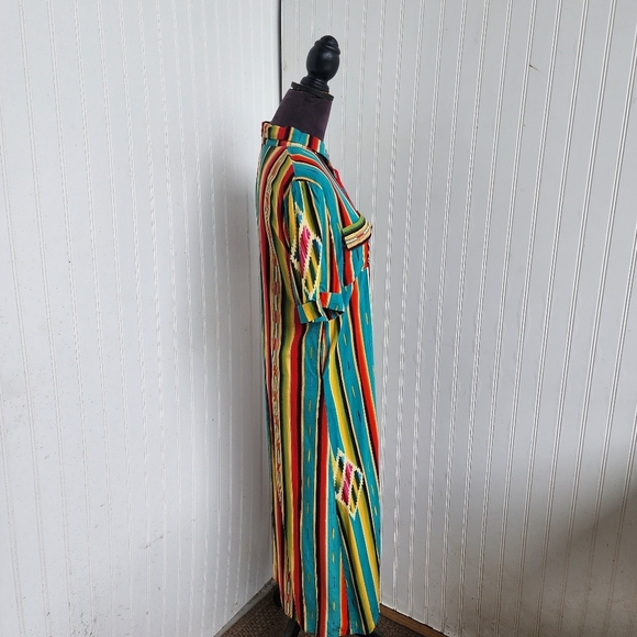 L&B Lucky & Blessed Women’s Colorful Striped Maxi Dress Button Up Short Sleeve M - Picture 5 of 15